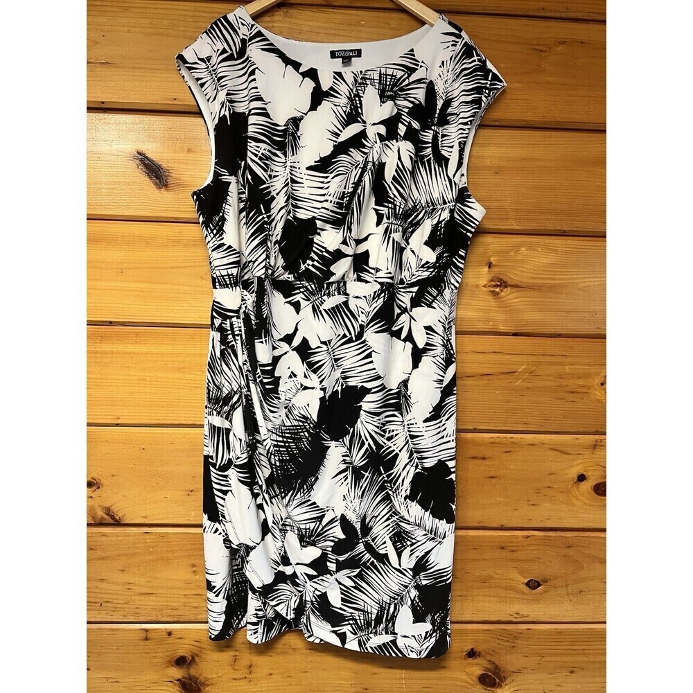 Women Plus 24 Roz & Ali Palm print Black & White Sleeveless Midi Dress sz 20
